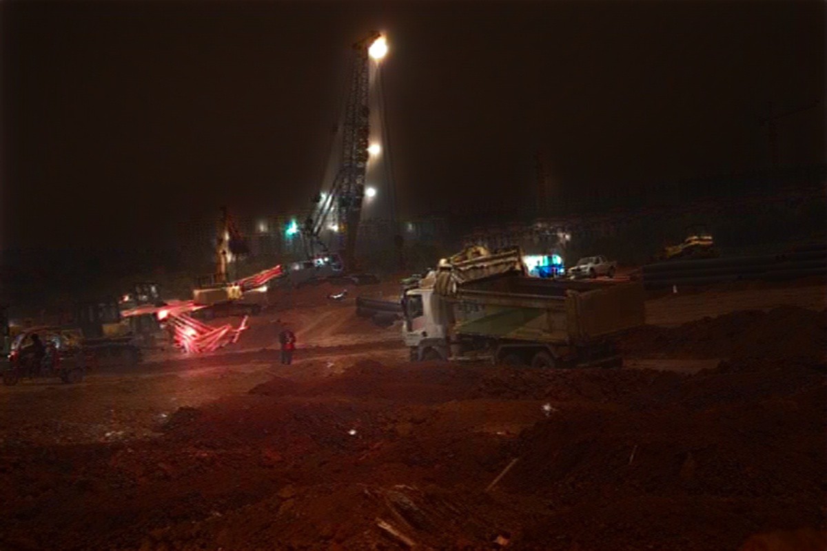 Construction site at night