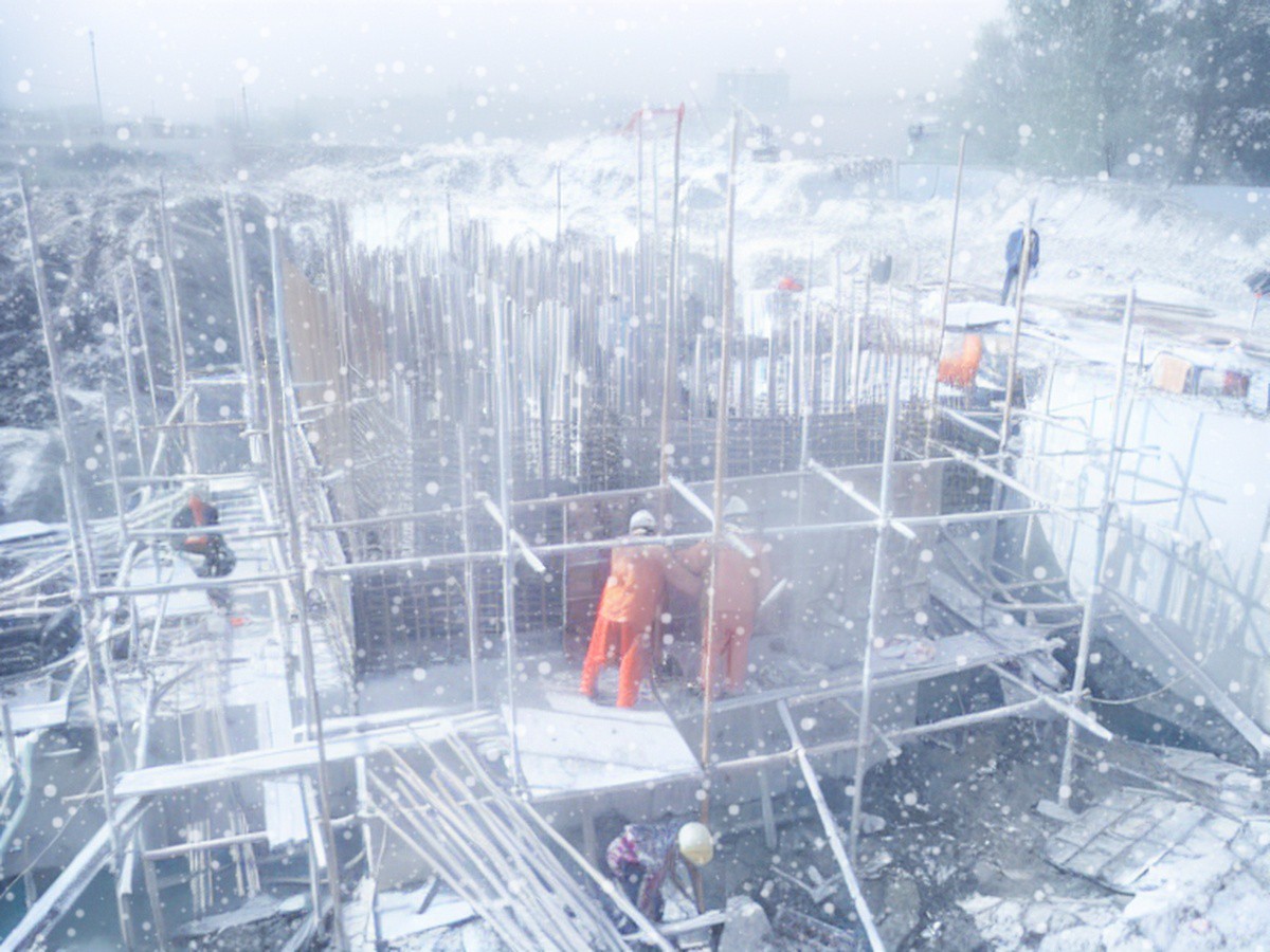 Construction site under heavy snow